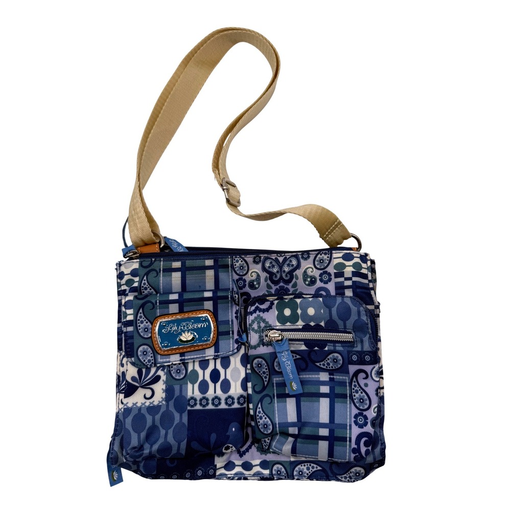 Lily Bloom Blue Patchwork Crossbody Bag Paisley Floral Multi Pocket Organizer